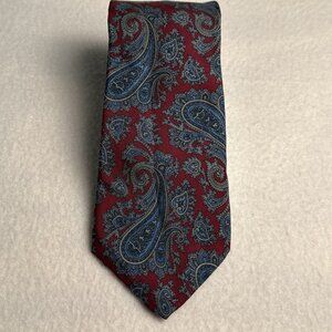 Bert Pulitzer Maroon Blue‎ Paisley Pattern Silk Neck Tie Made in USA 52" X 3.50"